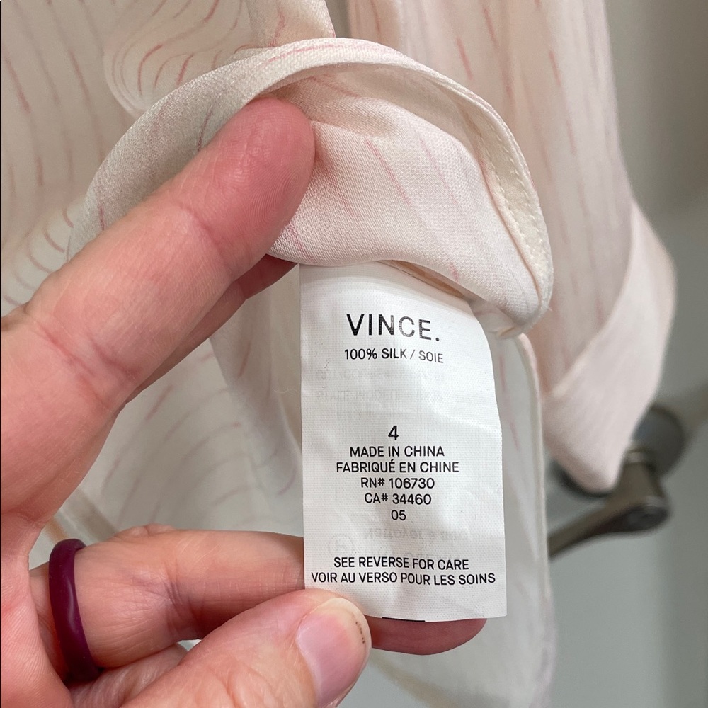 Vince Light Pink Striped Silk Blouse - Picture 4 of 5